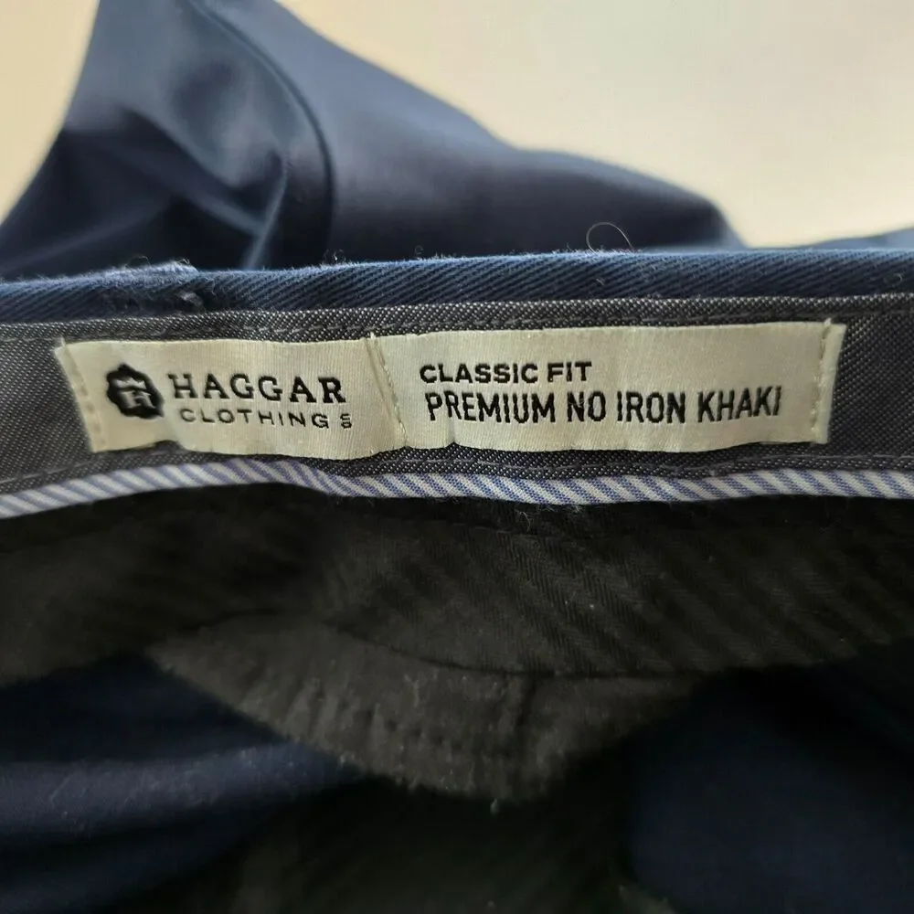 Haggar Kahki Pants Men's 38 x 29 Dark Blue Classic Fit Premium No Iron
